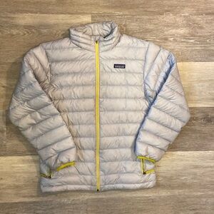 Patagonia Kids Puffer Jacket - Light Gray with Yellow Accents